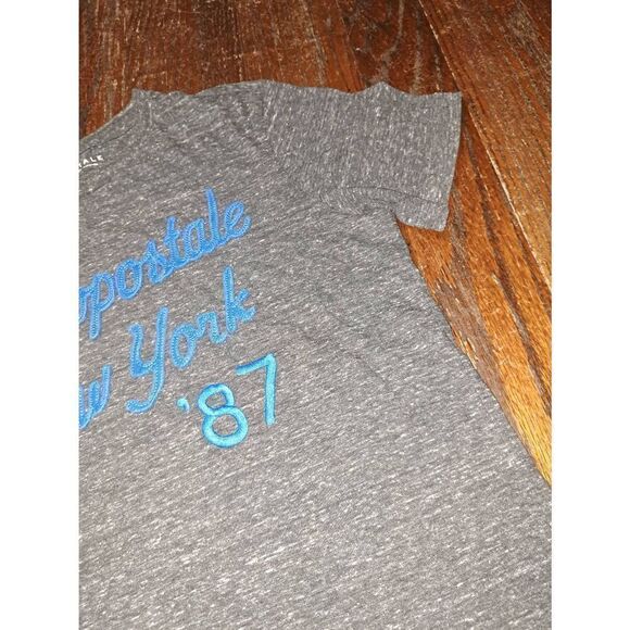 Small Aeropostale Grey Heather Blue Short Sleeve Tee TShirt Top Crew Neck - Picture 3 of 3